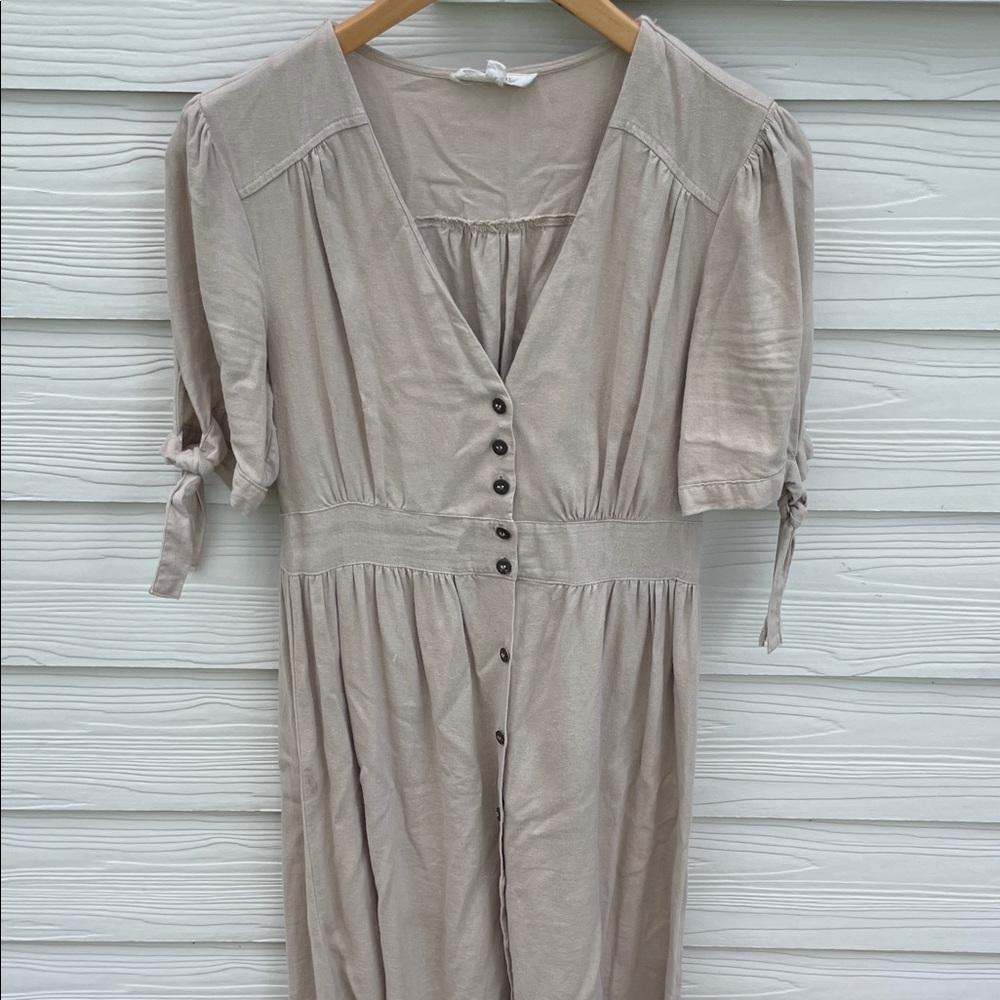 Rebellion Taupe Button-Front Midi Dress